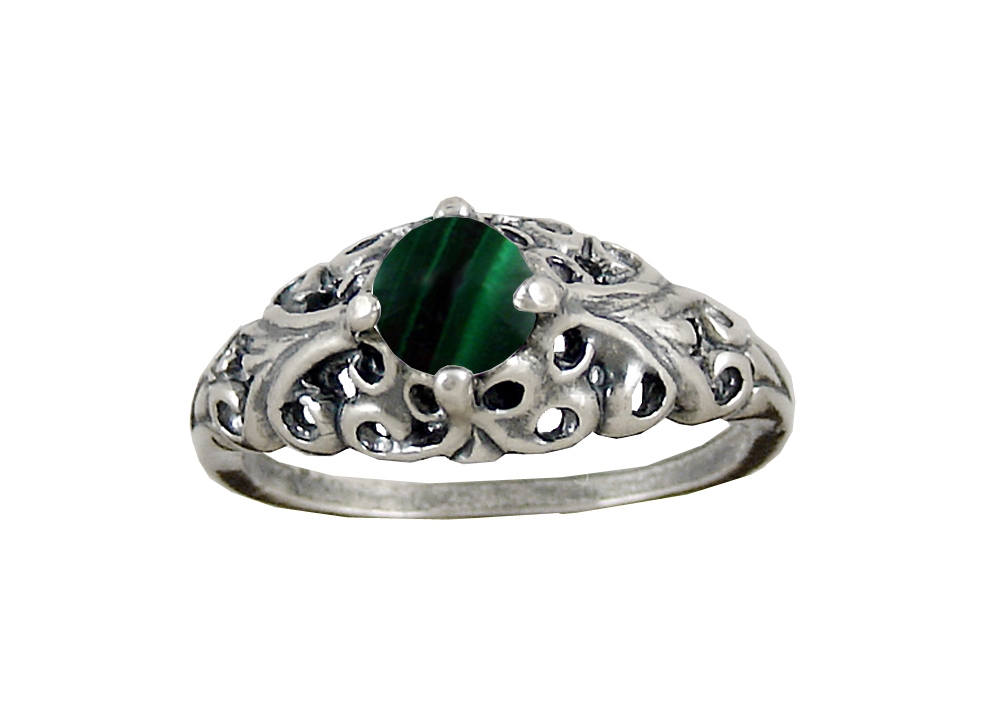 Sterling Silver Filigree Ring With Malachite Size 5